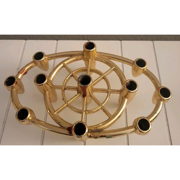 Trio Of Vintage Brass Candlesticks Holders Shiny, Hammered, MCM Atomic Holiday - Picture 7 of 8